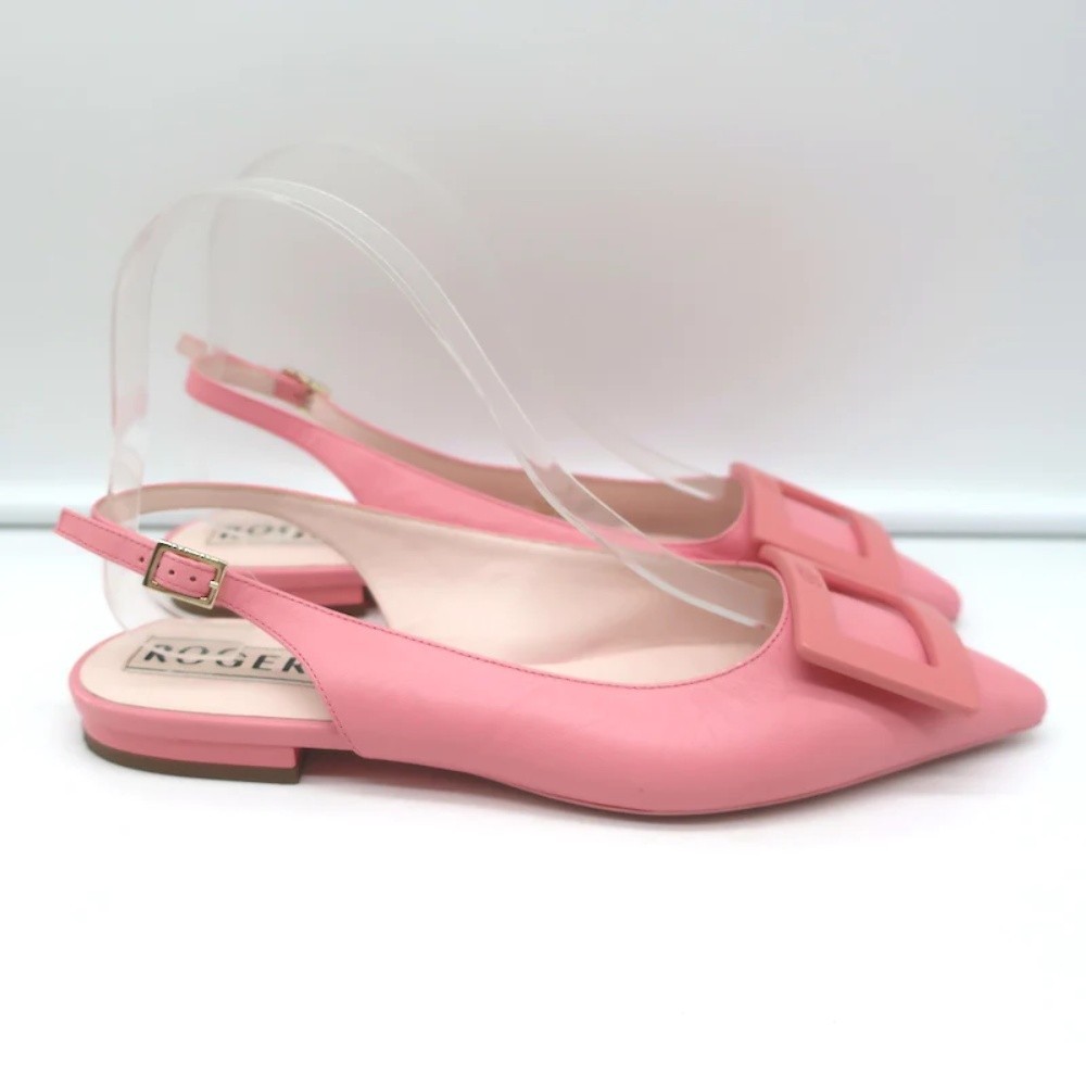 Roger Vivier Gommettine Buckle Slingback Ballet Flats Pink Leather Size 36 - Picture 3 of 12